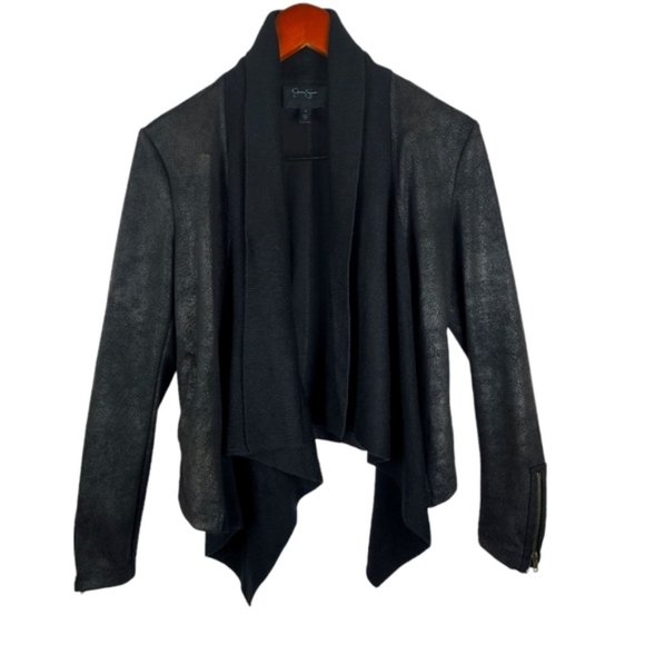 Faux leather draped front moto jacket